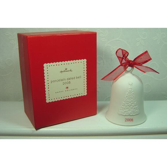 HALLMARK WHITE PORCELAIN BELL FROM 2008-WITH BOX - Picture 1 of 5